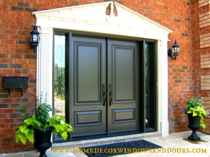 Double door with sidelights and transom