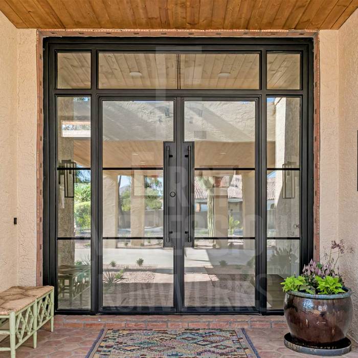 Double door with sidelights and transom